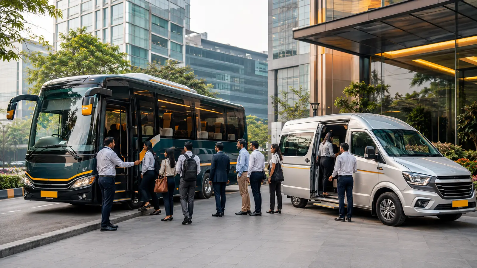 Corporate employee transportation coach in Delhi NCR by Ajay Travels