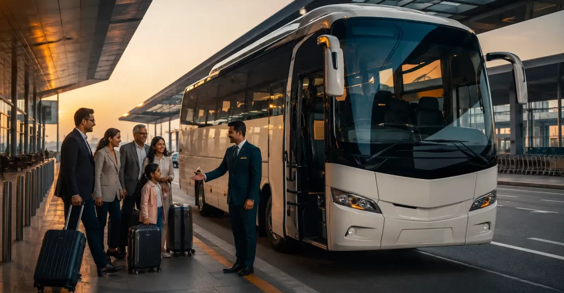 Luxury coach for Delhi airport group transfer by Ajay Travels