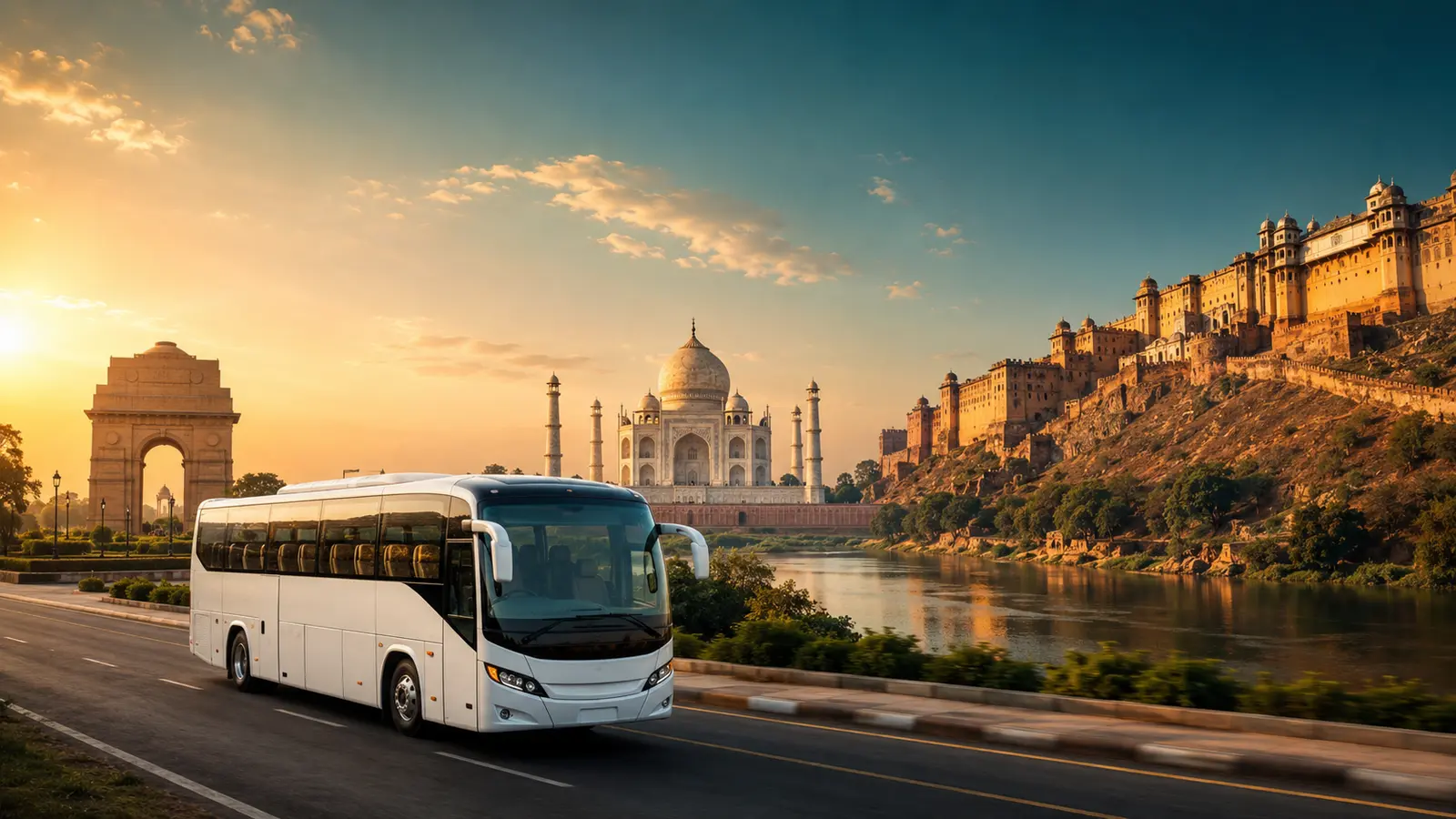 Golden Triangle group tour bus from Delhi by Ajay Travels