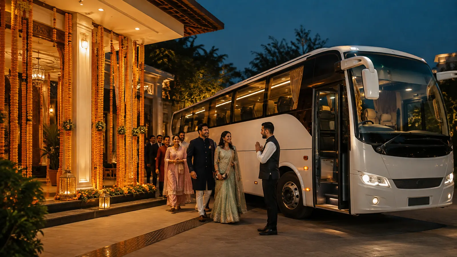 Luxury wedding guest transportation coach in Delhi NCR by Ajay Travels